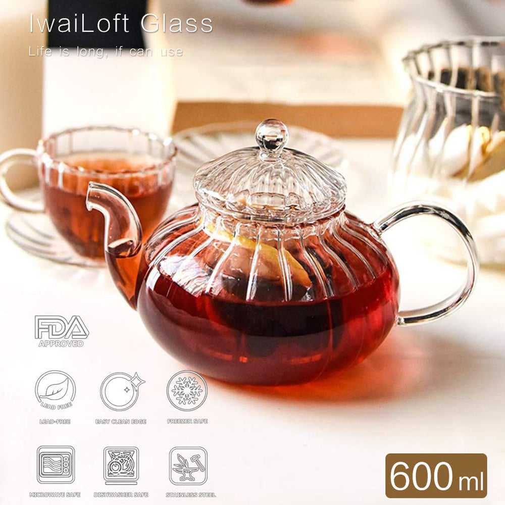 IwaiLoft 手作り 耐熱 ティーポット ガラス 茶こし付き ガラスポット