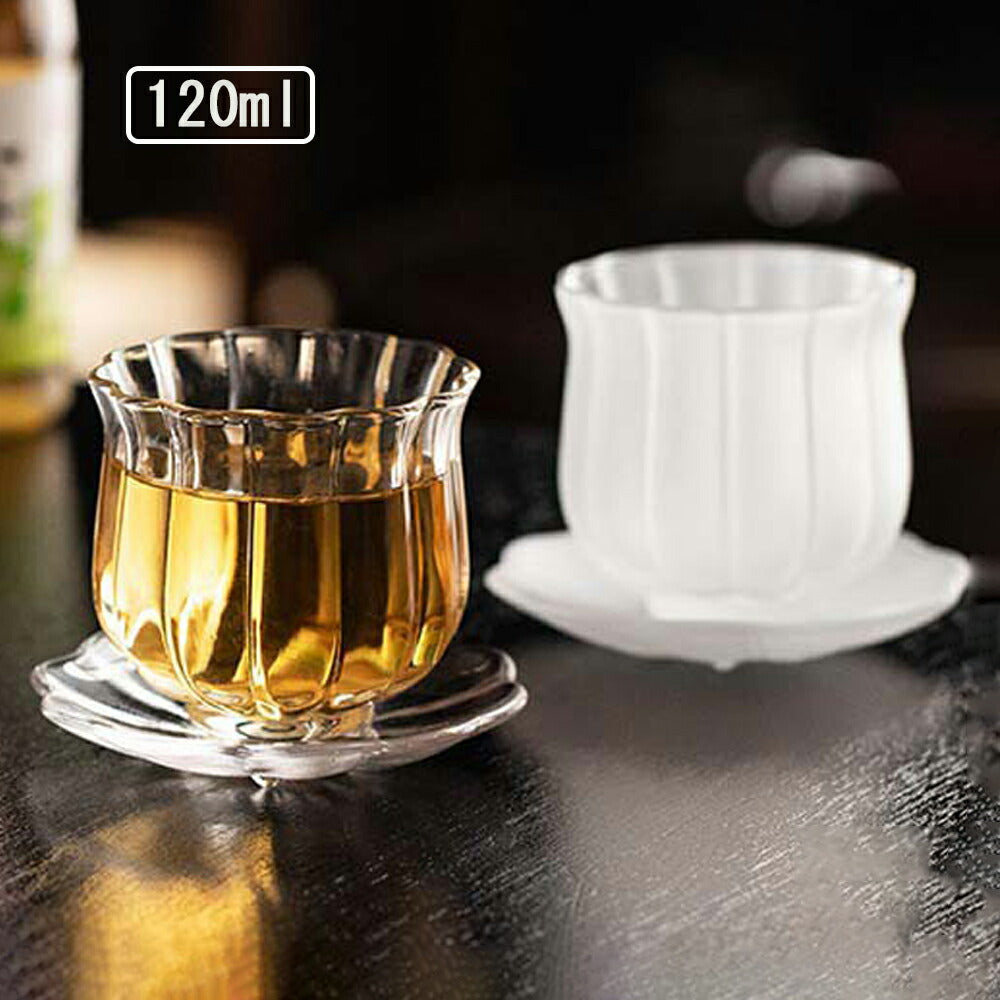 IwaiLoft 耐熱ガラス 120ml ガラスコップ ソーサー セット ガラスのコースター・おちょこ ローグラス 冷茶グラス ティーグラス