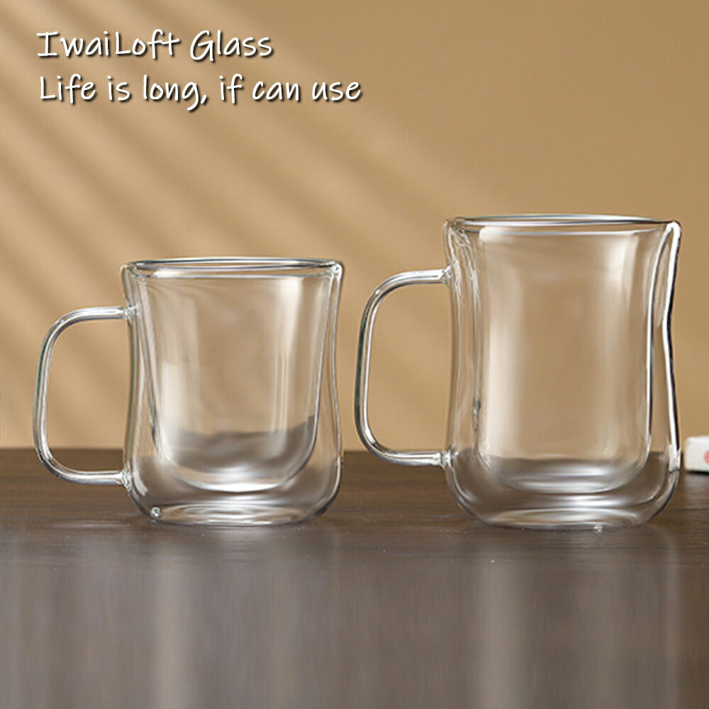 IwaiLoft 耐熱ガラス グラス ガラスマグ ダブルウォールグラス ガラスコップ ガラスカップ コップ コーヒーカップ コーヒーマグ か