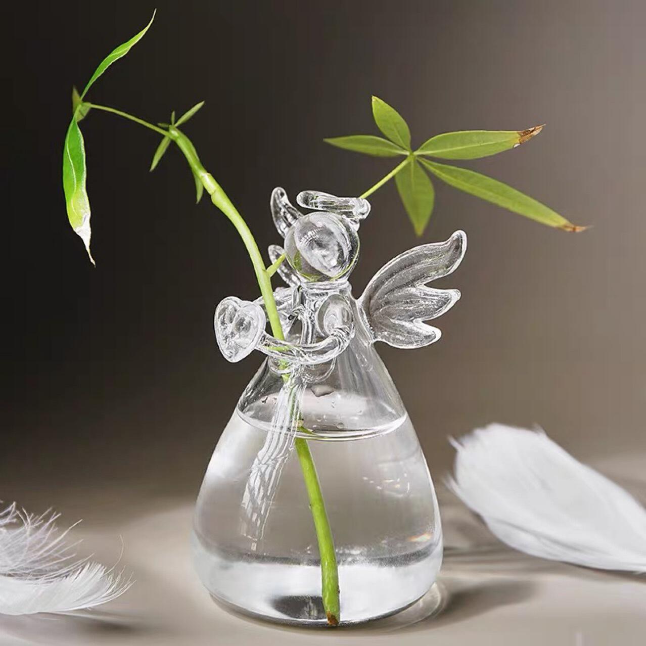 IwaiLoft 手作り 花瓶 ガラス ガラス花瓶 花器 一輪挿し フラワーベース ミニ 小 インテリア おしゃれ 水栽培 ボトル 天使 天使の祈り  工芸品 Flower 一輪挿し