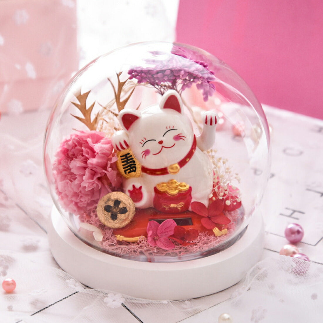 IwaiLoft 幸せ招く 招き猫 プリザーブドフラワー ギフト 花束 バラ