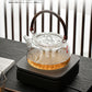 IwaiLoft Handmade Heat Resistant Glass Teapot with Tea Strainer Glass Pot Wooden Bamboo Handle Jumping Tea Pot Fruit Tea Leaf Tea Flower Tea Craft Tea Half Tea Direct Fireable Large Capacity IL-G1968 (Flat Round, 500mL-1000mL)