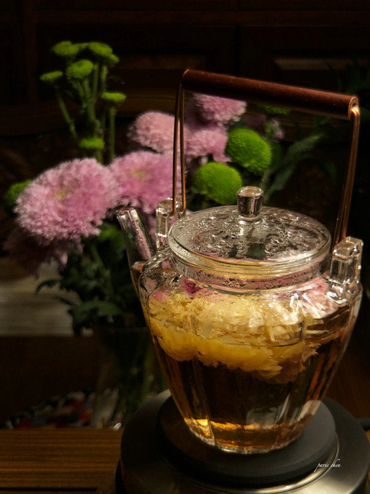 IwaiLoft Handmade Heat Resistant Glass Teapot with Tea Strainer Glass Pot Copper Handle Jumping Tea Pot Fruit Tea Leaf Tea Flower Tea Craft Tea Half Tea Direct Fireable Large Capacity IL-G1968 (Stone Ball, 500mL)