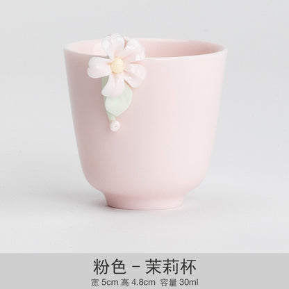 IwaiLoft まるで本物の花 湯のみ 湯呑み 小 白磁 お茶 カップ コップ 猪口 そばちょこ ティーカップ ティーコップ 手づくり おしゃれ 来客用 お茶用品 ティーウェア 白い器 茶器 中国茶器  茶杯 徳化磁器 白い器 贈り物にも 食洗機対応 電子レンジ対応