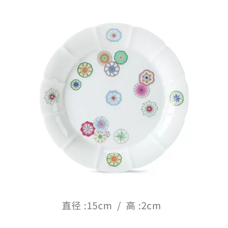 IwaiLoft「春暖花開」美しい手毬 丸 トレー お皿 丸皿 花型 15cm お盆 白 花柄 おしゃれ 海棠 平皿 小皿 取り皿 取皿 菓子皿  ティートレー カフェトレー プレート 豆皿 浅鉢 菓子 副菜 ケーキ 盛器 ワンプレート かわいい 磁器 白い食器 和食器 テーブルウェアファクトリー