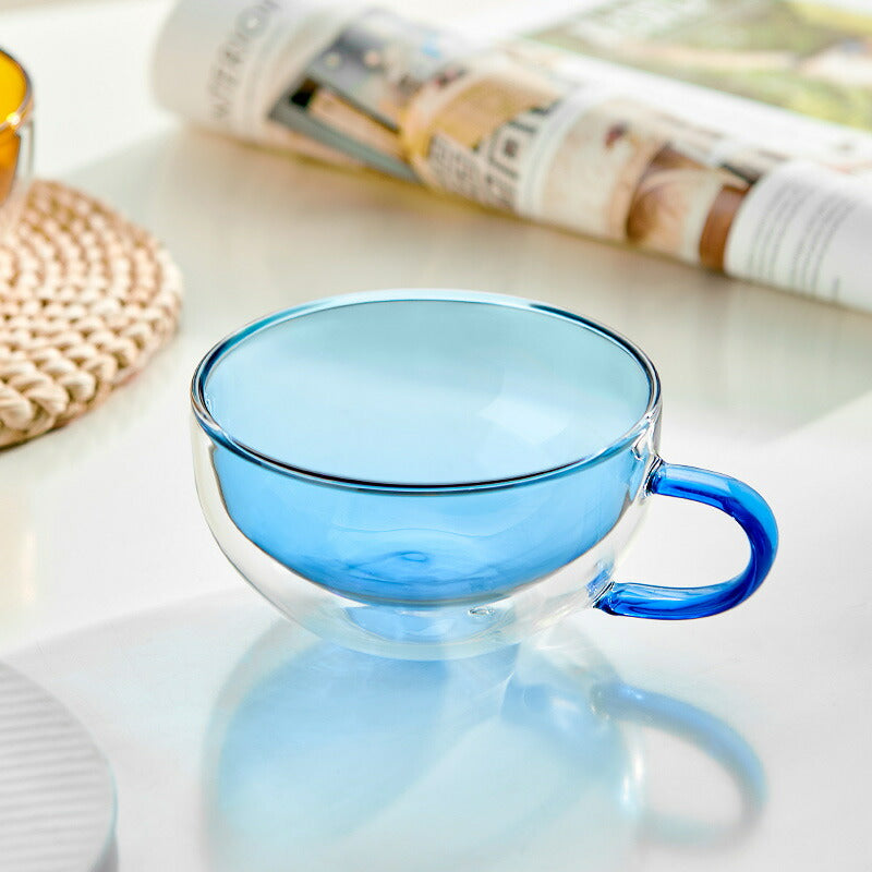 IwaiLoft 200ml・コロンとした可愛らしい形 ダブルウォールグラス 耐熱ガラス グラス ガラスコップ おしゃれ 冷茶グラス ティーグラス ティーカップ コーヒーカップ 保温 保冷 結露防止 二重構造 電子レンジOK