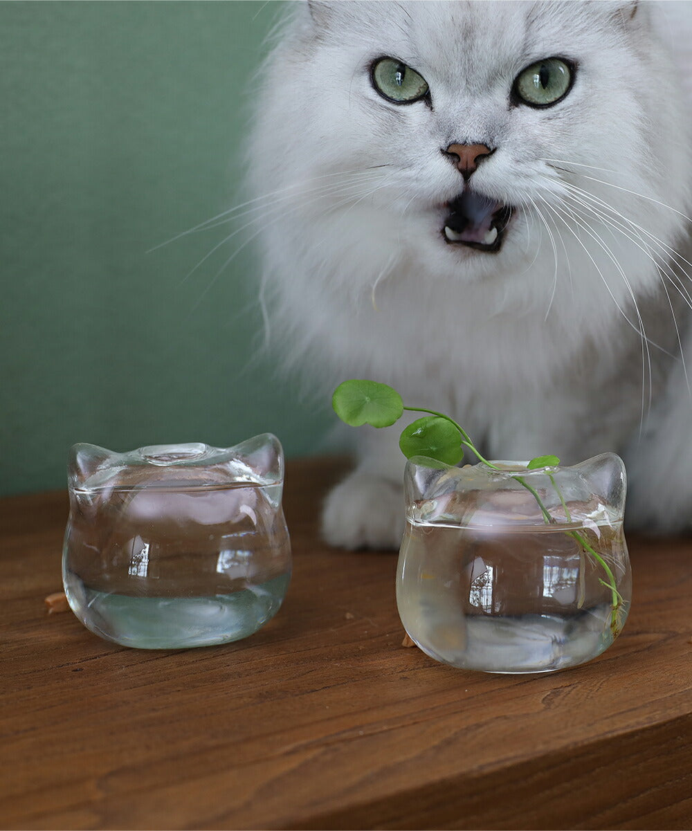 ブランド登録なし 花瓶 花びん ガラス おしゃれ 猫 置物 置き物 フラワーベース キャンドルホルダー 鉢 小さい 小物入れ 子ネコのミニベースu0026 ミニマウス - インテリア小物