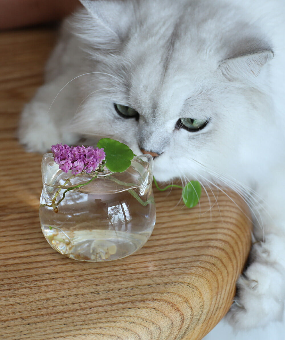 ブランド登録なし 花瓶 花びん ガラス おしゃれ 猫 置物 置き物 フラワーベース キャンドルホルダー 鉢 小さい 小物入れ 子ネコのミニベースu0026 ミニマウス - インテリア小物