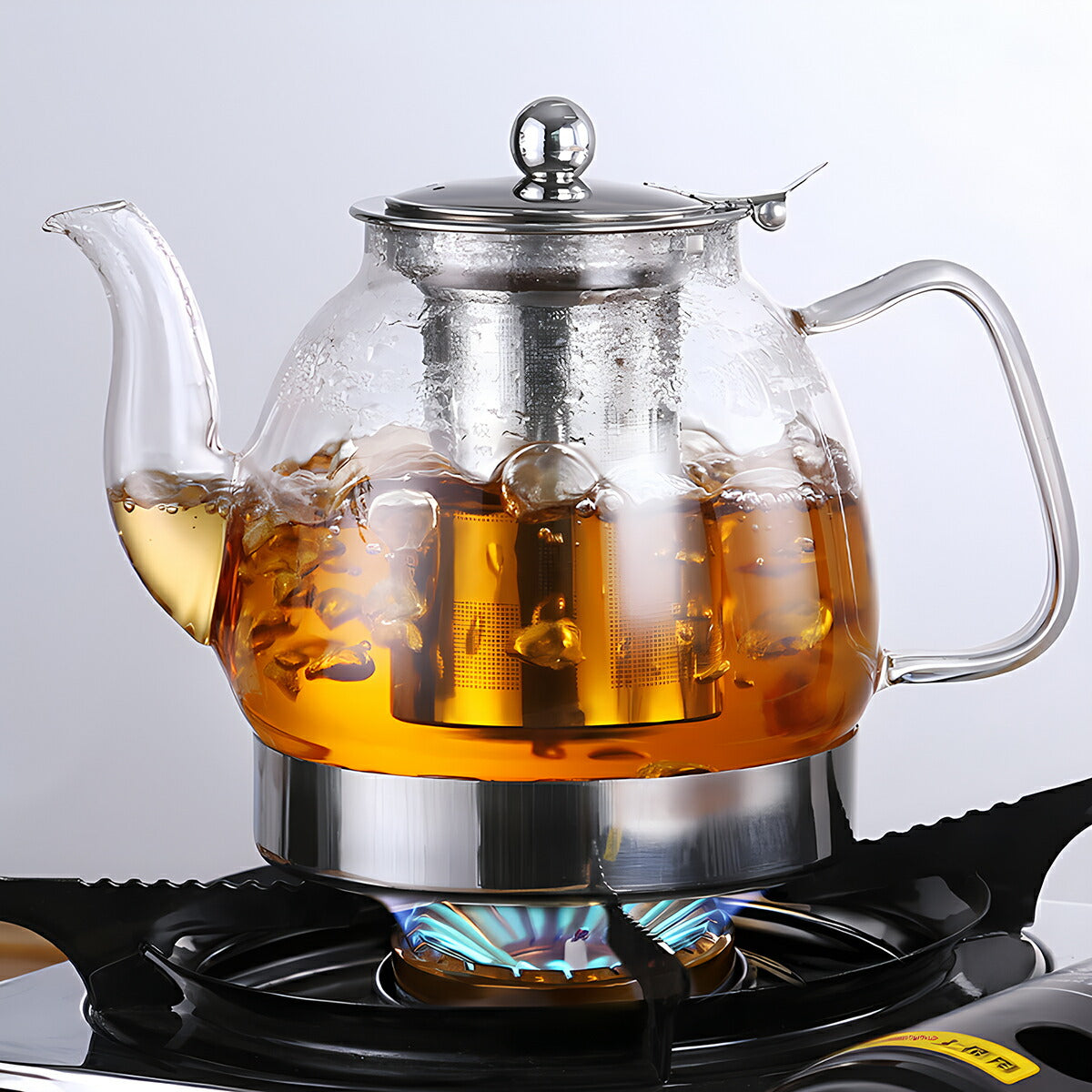 IwaiLoft New Teapot, Heat Resistant Glass, SUS Stainless Steel Tea Strainer, Glass Pot, Glass Teapot, Tior, Direct Fireable, Large Capacity, Nordic Leaf Teapot, Flower Tea, Half Tea, Tea Pot, IL-G1876 (1300mL, IH Compatible)