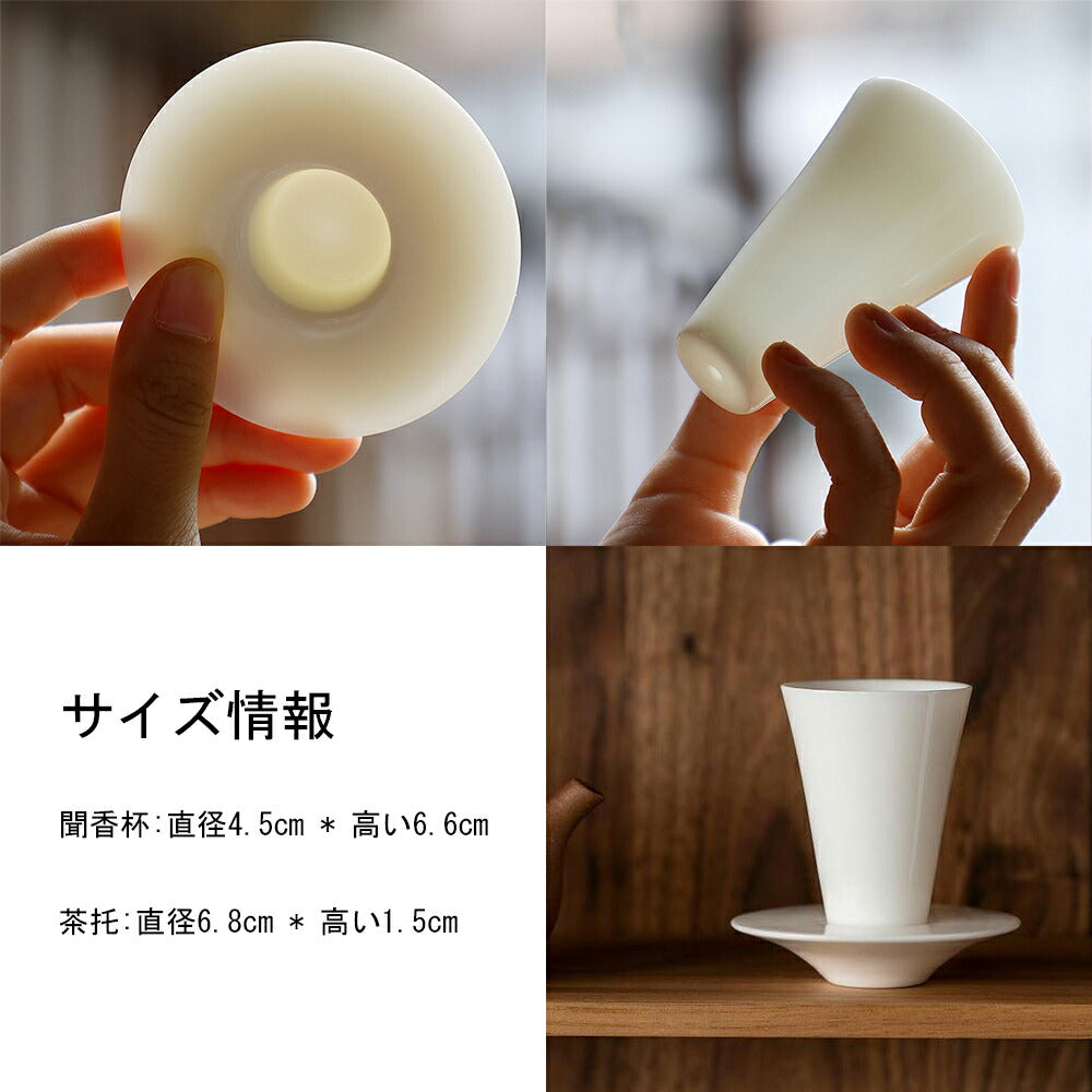 IwaiLoft 白玉 聞香杯 茶たく付き 30ml ギフト包装 茶杯 茶器 湯のみ 湯呑み お茶 カップ コップ 来客用 お茶用品 ティーウェア 中国茶器 台湾茶器 贈り物にも 食洗機対応 電子レンジ対応