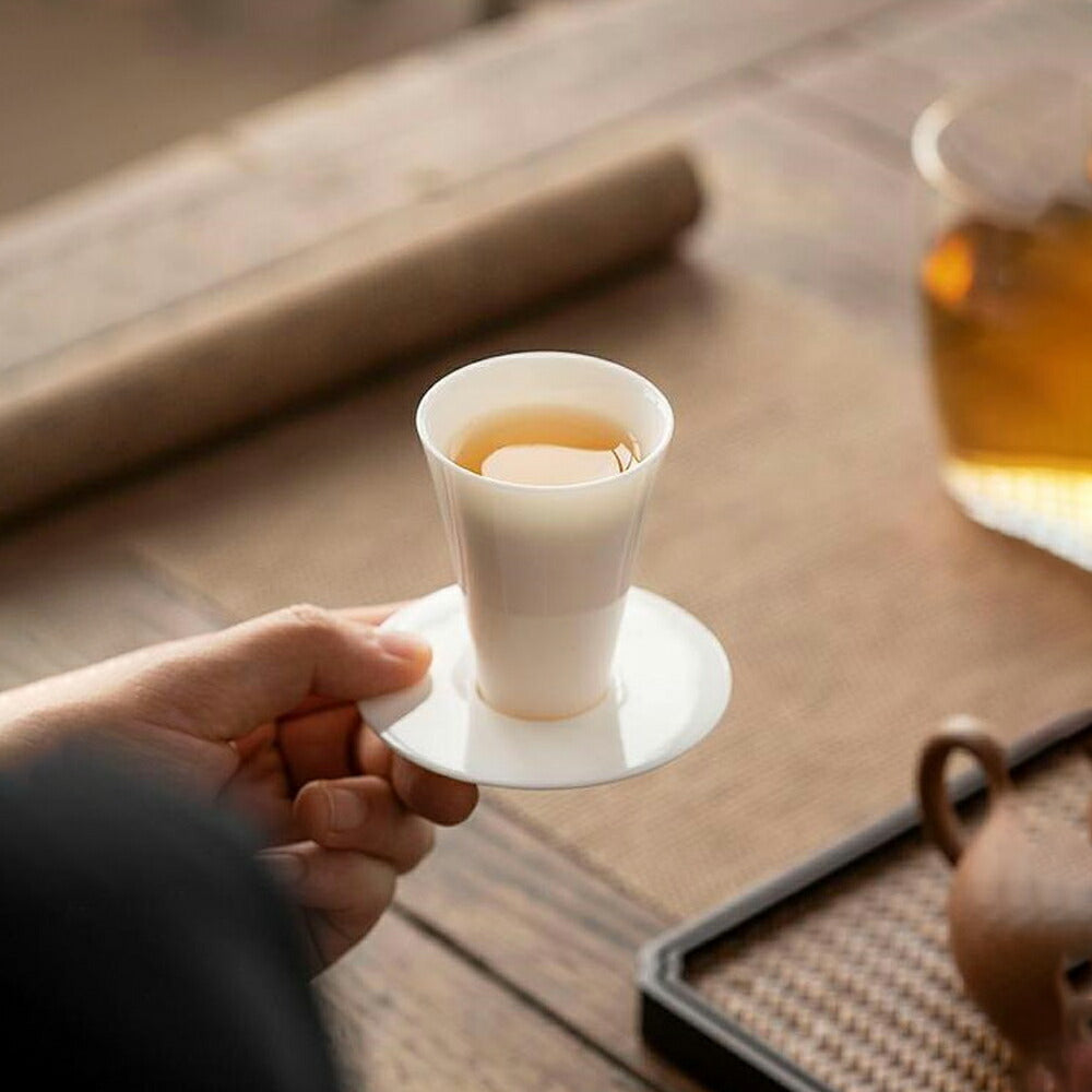 IwaiLoft 白玉 聞香杯 茶たく付き 30ml ギフト包装 茶杯 茶器 湯のみ 湯呑み お茶 カップ コップ 来客用 お茶用品 ティーウェア 中国茶器 台湾茶器 贈り物にも 食洗機対応 電子レンジ対応