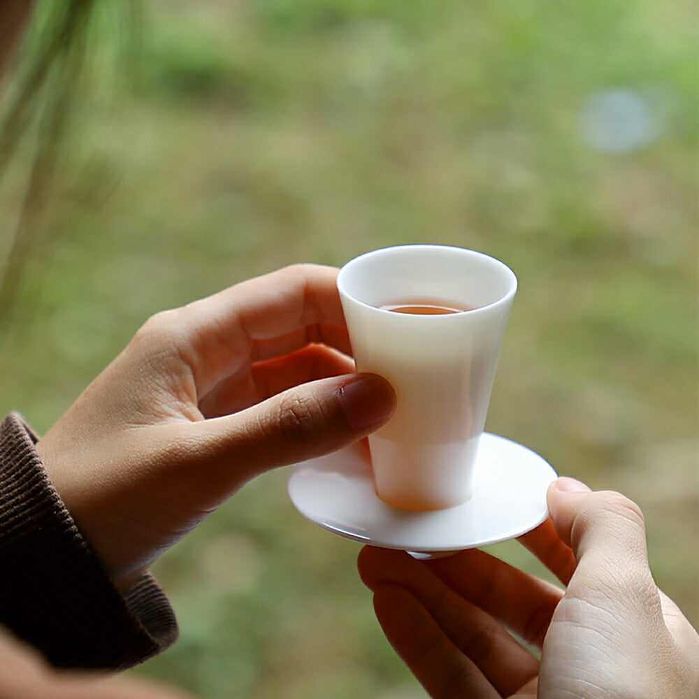 IwaiLoft 白玉 聞香杯 茶たく付き 30ml ギフト包装 茶杯 茶器 湯のみ 湯呑み お茶 カップ コップ 来客用 お茶用品 ティーウェア 中国茶器 台湾茶器 贈り物にも 食洗機対応 電子レンジ対応