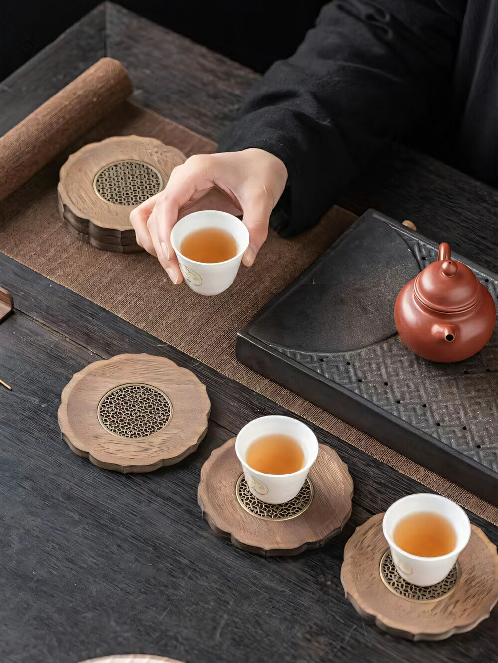 IwaiLoft 美品 手作り 急須受台 急須置き 茶台 茶盤 ティートレー 茶道具  中国茶器 台湾茶器 壺承 茶壺の受け皿 竹のトレー 送料無料