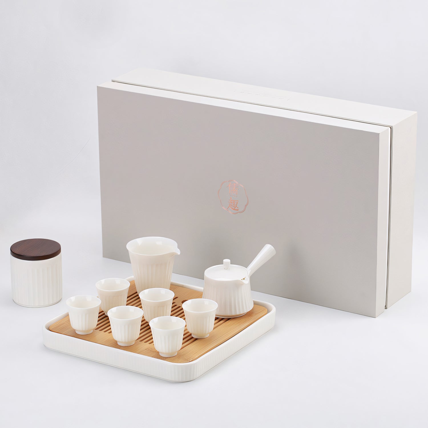 IwaiLoft 白風 急須 セット 陶磁器 コップ 茶入 茶托 白い片手鍋 中華茶器 6客 10点セット