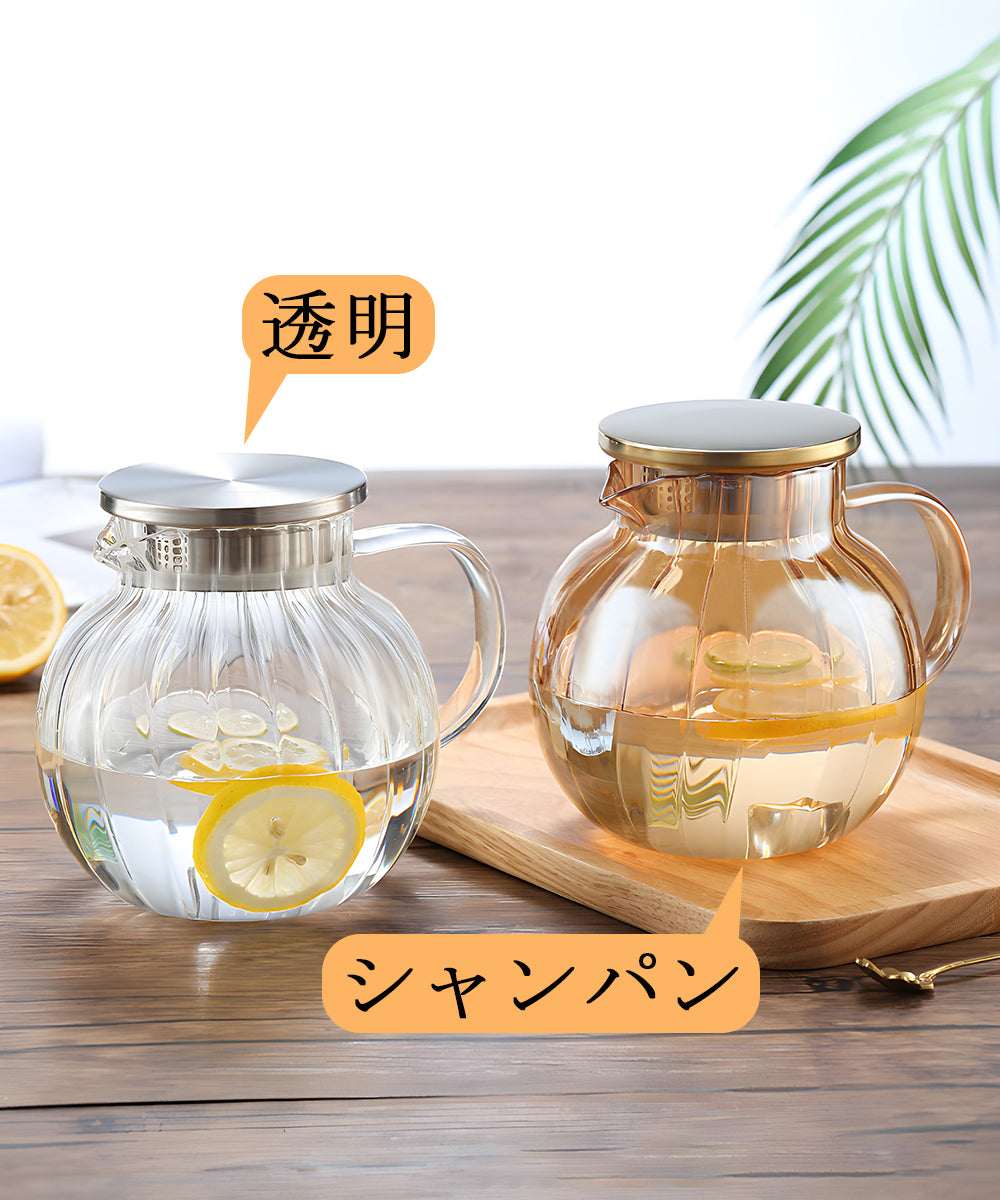 IwaiLoft ピッチャー 1200ml 冷水筒 耐熱ガラス 麦茶ポット ガラスポット ウォーターピッチャー ウォーターカラフェ クリア ジャグ フルーツポット ドリンクピッチャー ピクルスポット ガラスカップ ティーセット