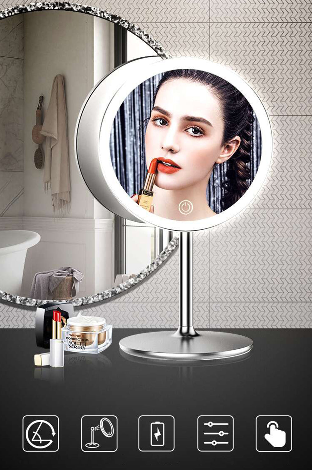 女優ミラー 鏡 ミラー スタンドミラー 化粧 化粧鏡 卓上ミラー ライト