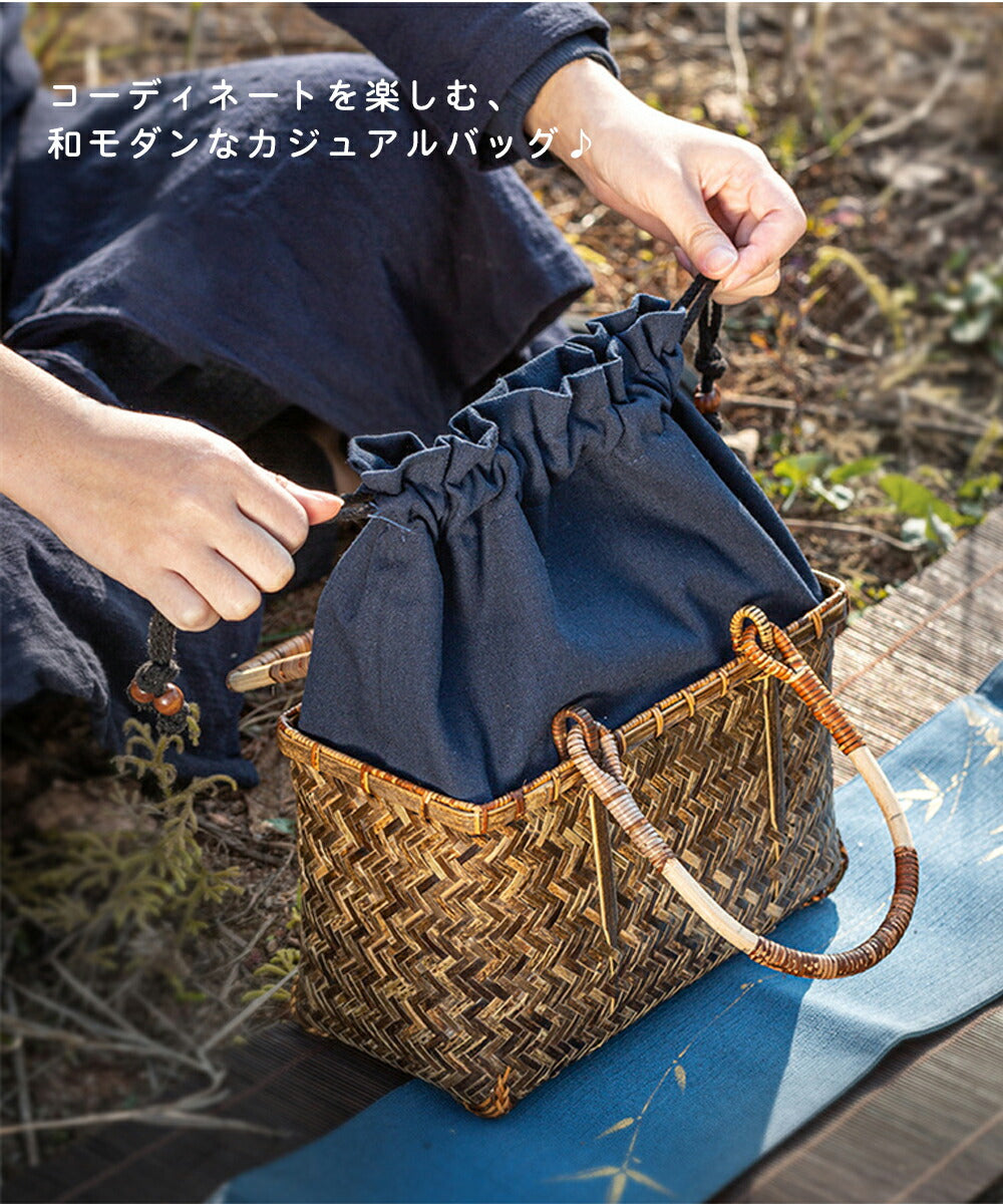 ☆かごバッグ 買い物バッグ 麻の葉編み 竹かご ハンドメイド 