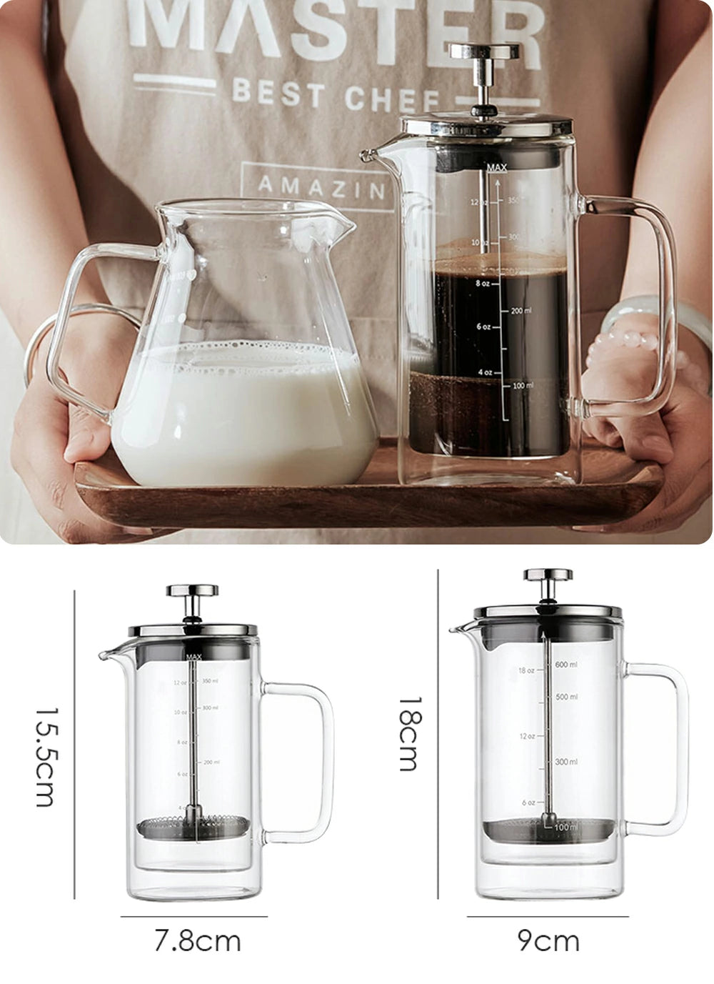 IwaiLoft ダブル コーヒープレス フレンチプレス コーヒーメーカー 350mL/600mL  ブレイクタイム