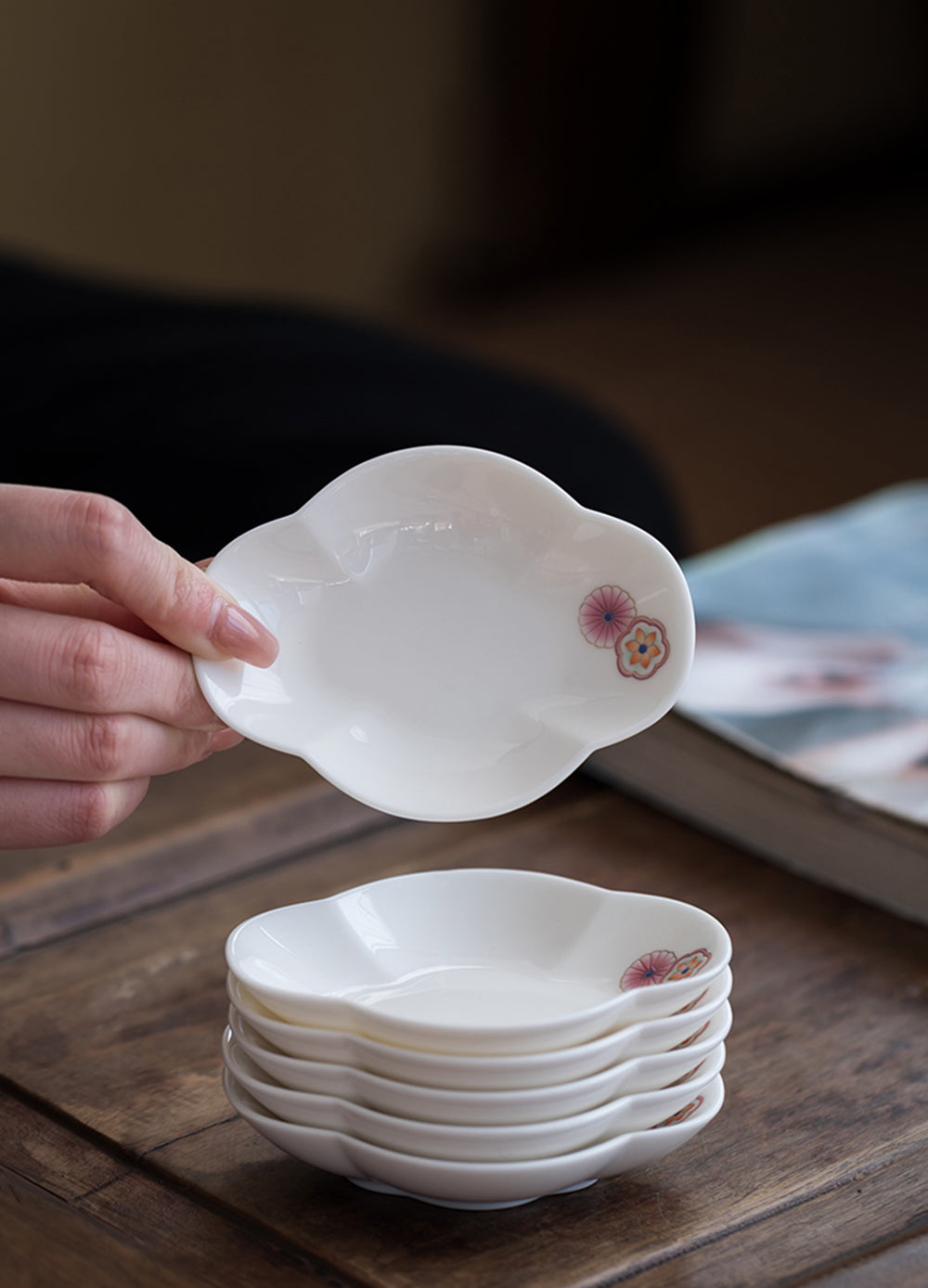 中国景徳鎮製 フタと皿付きの湯呑 3客セット 陶器 白磁 - 工芸品